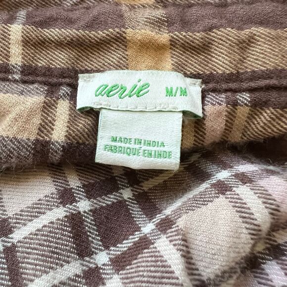 Aerie Brown Plaid Lightweight Flannel button up collar long sleeve size M boho - Picture 3 of 14